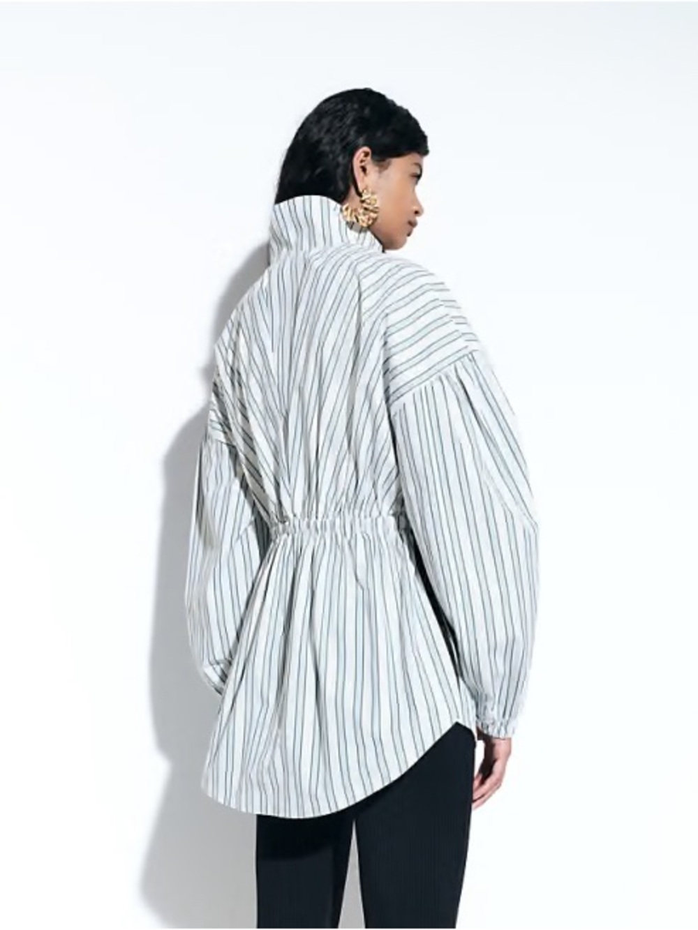 adidas Originals x ASOS funnel neck shirt with volume sleeves blue stripe Small - Picture 3 of 3